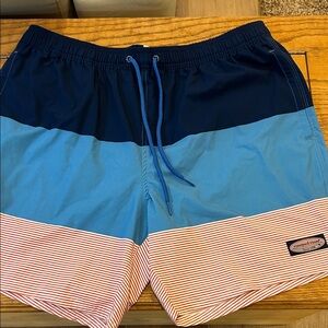 Vineyard Vines Navy, Blue, and Red Striped Swim Trunks